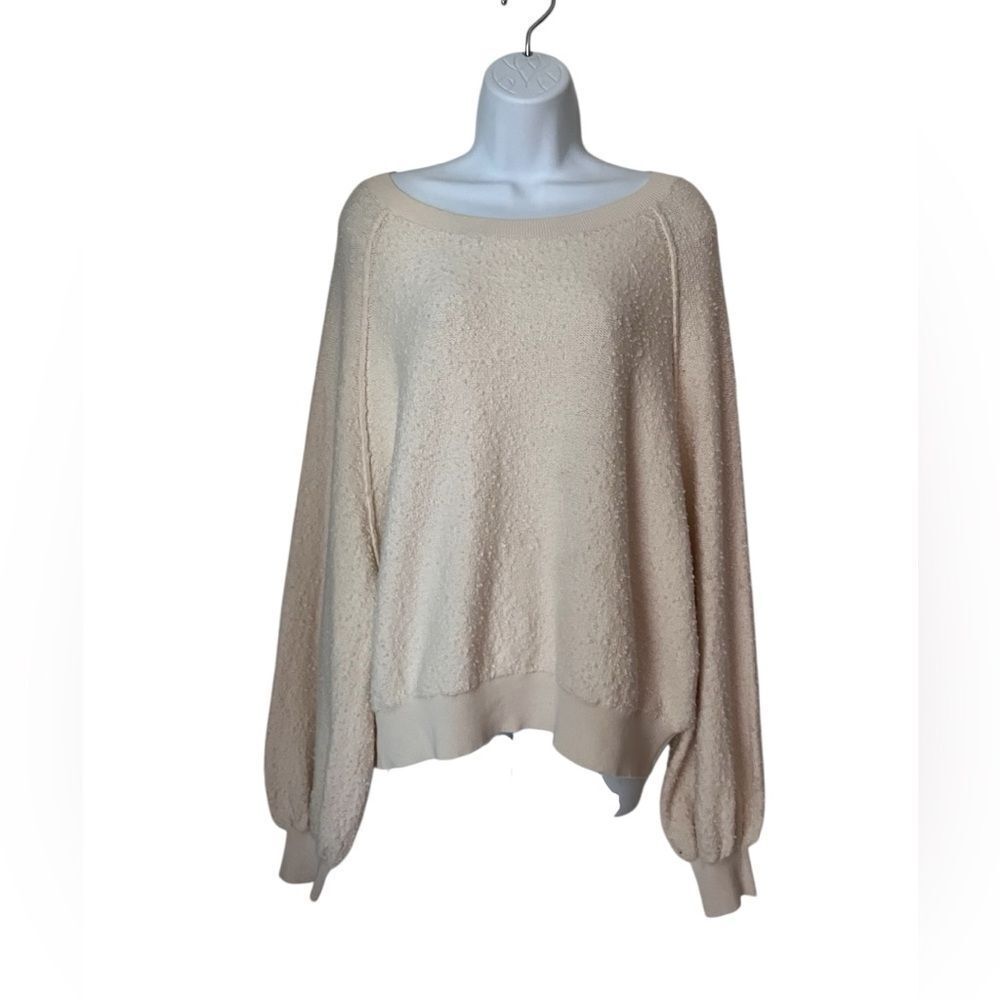 Free People Cozy Cream Beige Boxy Oversized Women's Pullover Cozy Sweater Sz S